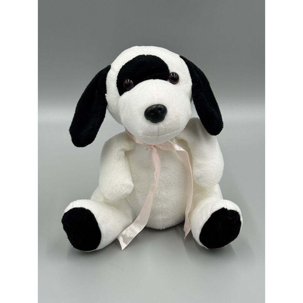 The Amusement Factory Puppy Dog Sitting Plush 9.5” Stuffed Animal Black & White